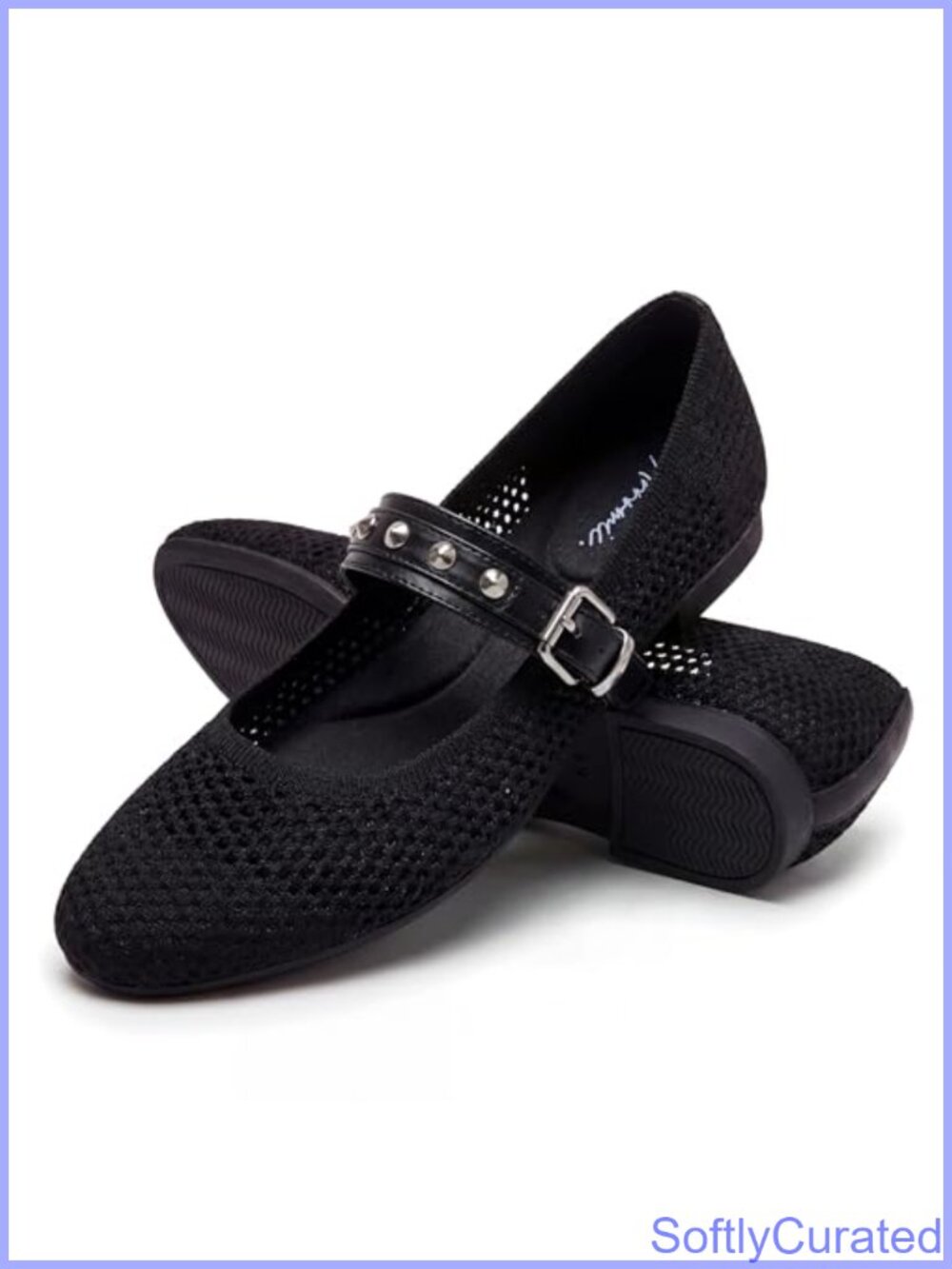 Mary Jane Ballet Flats Knitted Fabric Round Toe Buckle Strap Women
